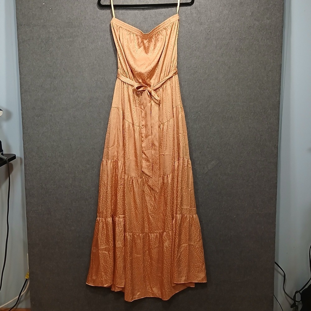 Naked Zebra M Animal Print Satin Strapless Maxi Dress Boho Chic Hippie Indie